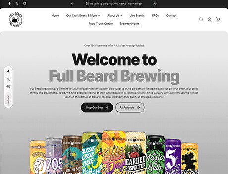 Full Beard Brewing Co. website homepage showcasing craft beer lineup