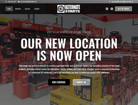 Whissel Strategies A hardware store interior with shelves of tools and equipment. Large text overlay reads, "Our new location is now open" for Whissel Strategies at 1052 Riverside Dr., Timmins. Toronto Digital Marketing Agency