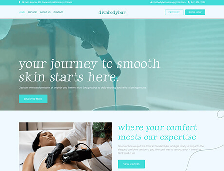 Whissel Strategies Screenshot of a spa website crafted by Whissel Strategies, featuring a person receiving a skin treatment. The site promotes smooth skin services with clear navigation links at the top, showcasing expertise as a leading Toronto Marketing Agency. Toronto Digital Marketing Agency