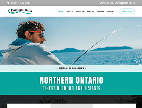 Whissel Strategies A man wearing sunglasses and a red jacket is fishing by a body of water under a clear sky, featured on Dumoulin’s website homepage designed by Toronto Marketing Agency. Toronto Digital Marketing Agency