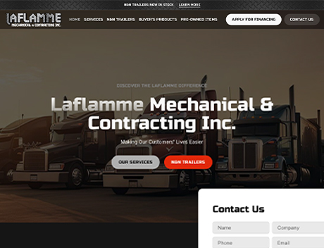 Whissel Strategies Website homepage for Laflamme Mechanical & Contracting Inc. designed by Whissel Strategies, a leading Web Design Agency, featuring parked semi-trucks and a contact form in the lower right corner. Toronto Digital Marketing Agency